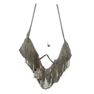 Carnivals Akira bedazzle fringe bra top bralette metallic rhinestone size Large